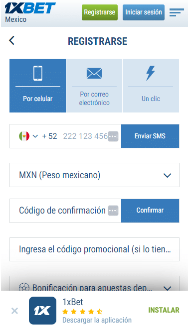 ingresar el codigo promocional 1xbet con el app